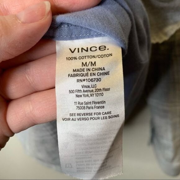 Vince men’s Windowpane gray collared cotton casual Button-Down Shirt size medium - Picture 10 of 12